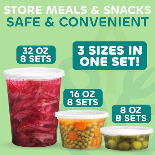 JoyServe Deli Food Containers with Lids - Variety Pack Sets 3 Sizes - 8 Oz-Cup / 16 Oz-Pint / 32 Oz-Quart Sizes Food Storage Takeout Meal Prep Storage, BPA-Free, Dishwasher, Microwave Safe